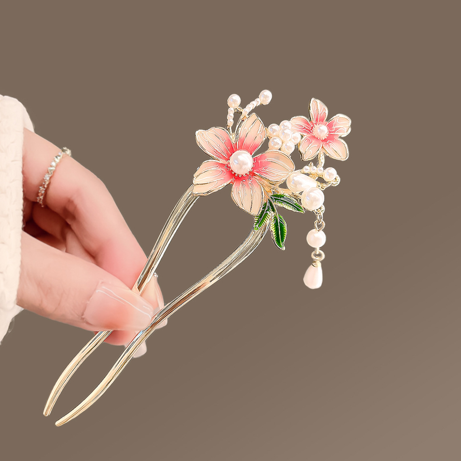 Elegant Pink Flower Hair Pin U - Jewelry Making With Beads 评论和价格