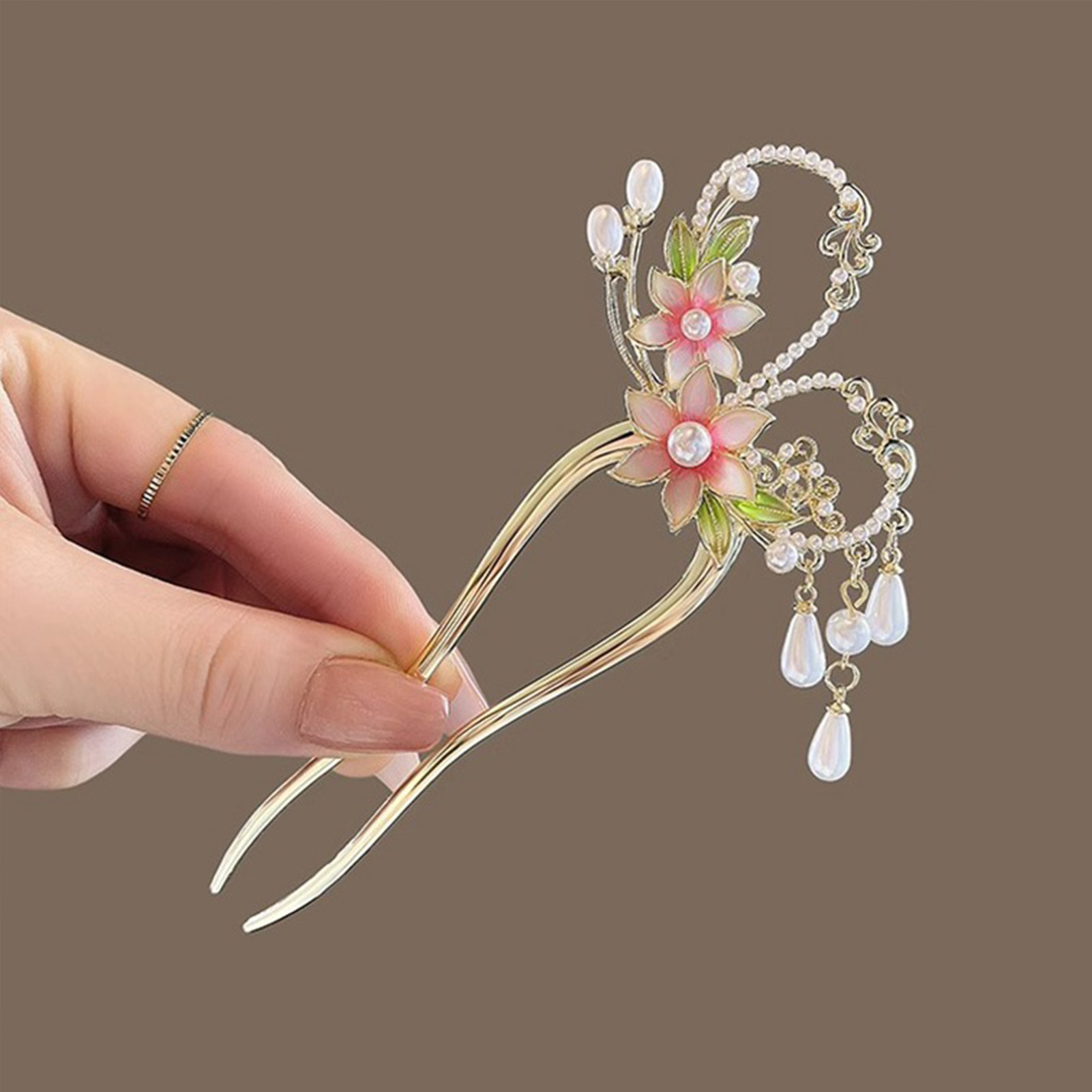 Elegant Pink Flower Hair Pin U - Jewelry Making With Beads 评论和价格