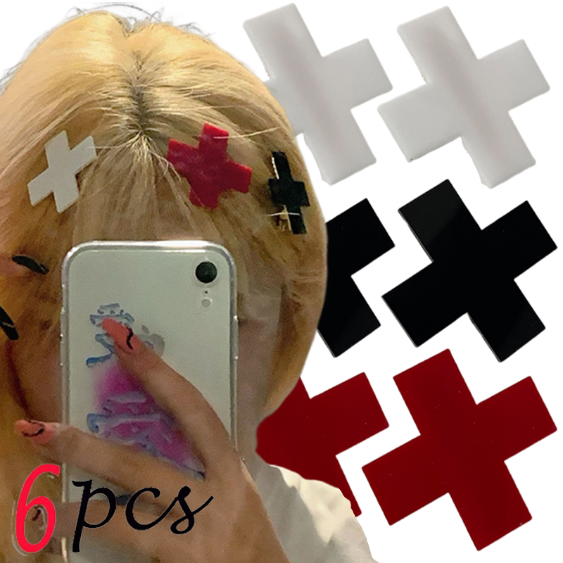 Y2K Red Cross Hair Clip Punk G - Jewelry Making For Adults 评论和价格